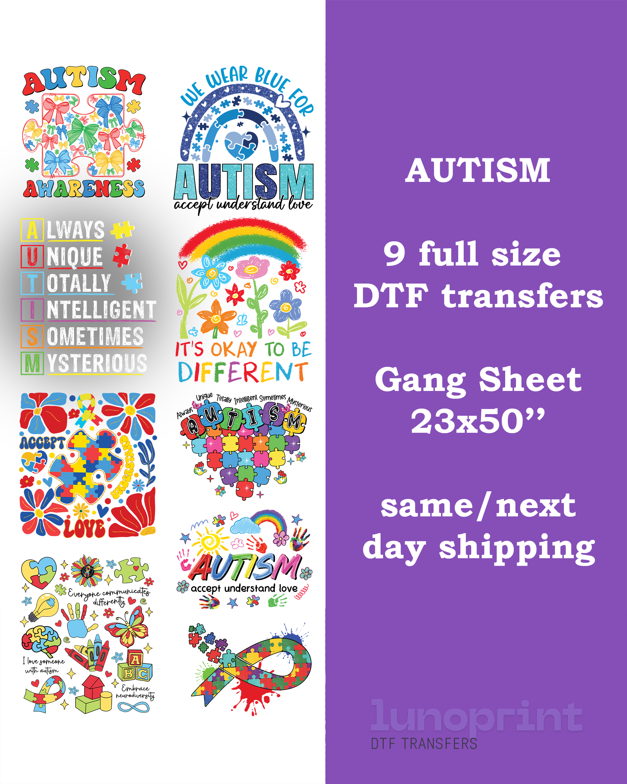 Autism Awareness DTF Gang Sheet