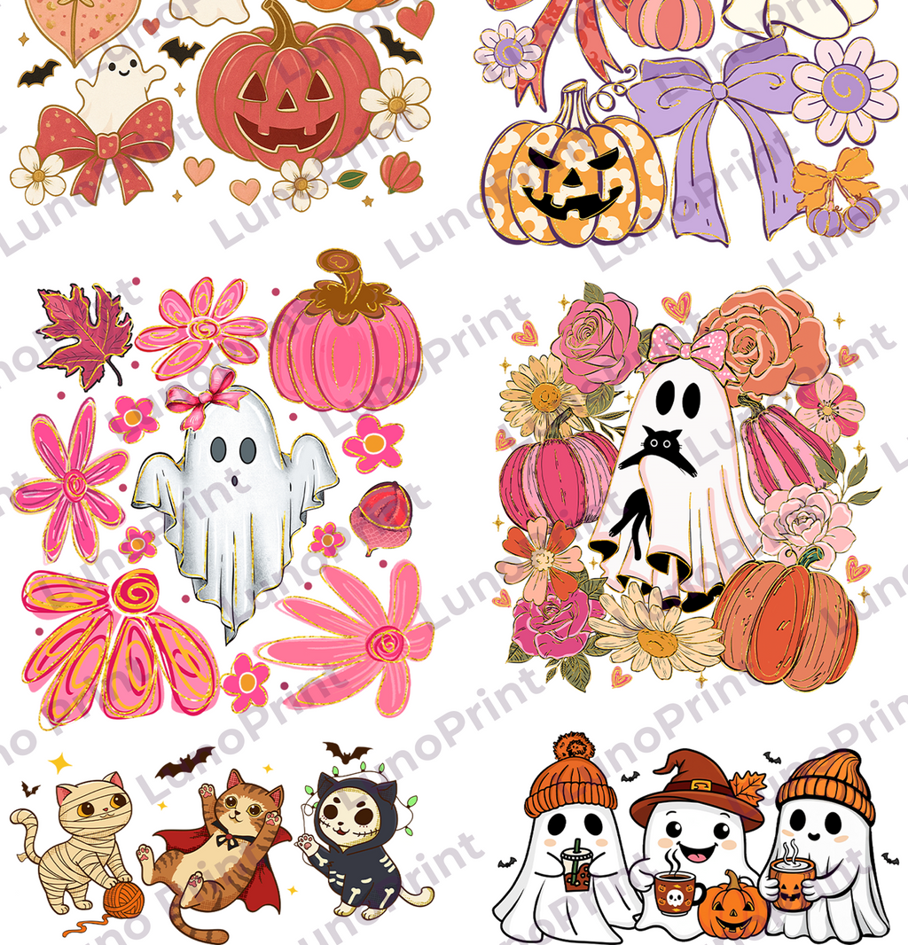Halloween DTF Gang Sheet, 23x30 in. 6 Cute Ready to Press Heat transfers