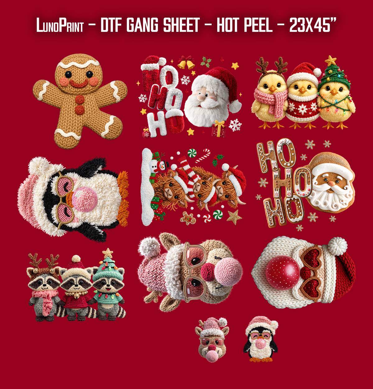 Faux Yarn Christmas DTF Gang Sheet 23x45 in. Ready-to-press Heat transfers