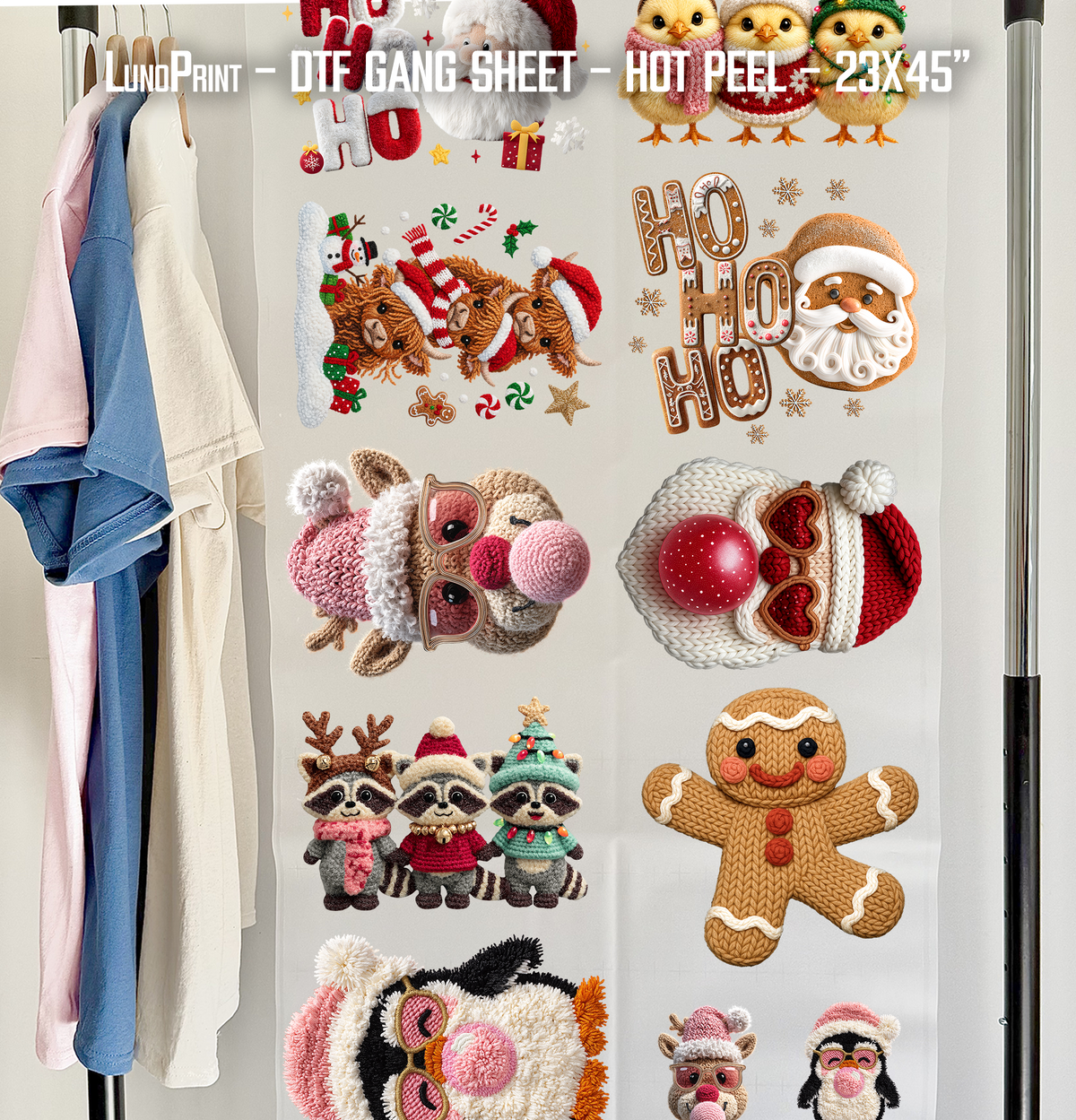 Faux Yarn Christmas DTF Gang Sheet 23x45 in. Ready-to-press Heat transfers