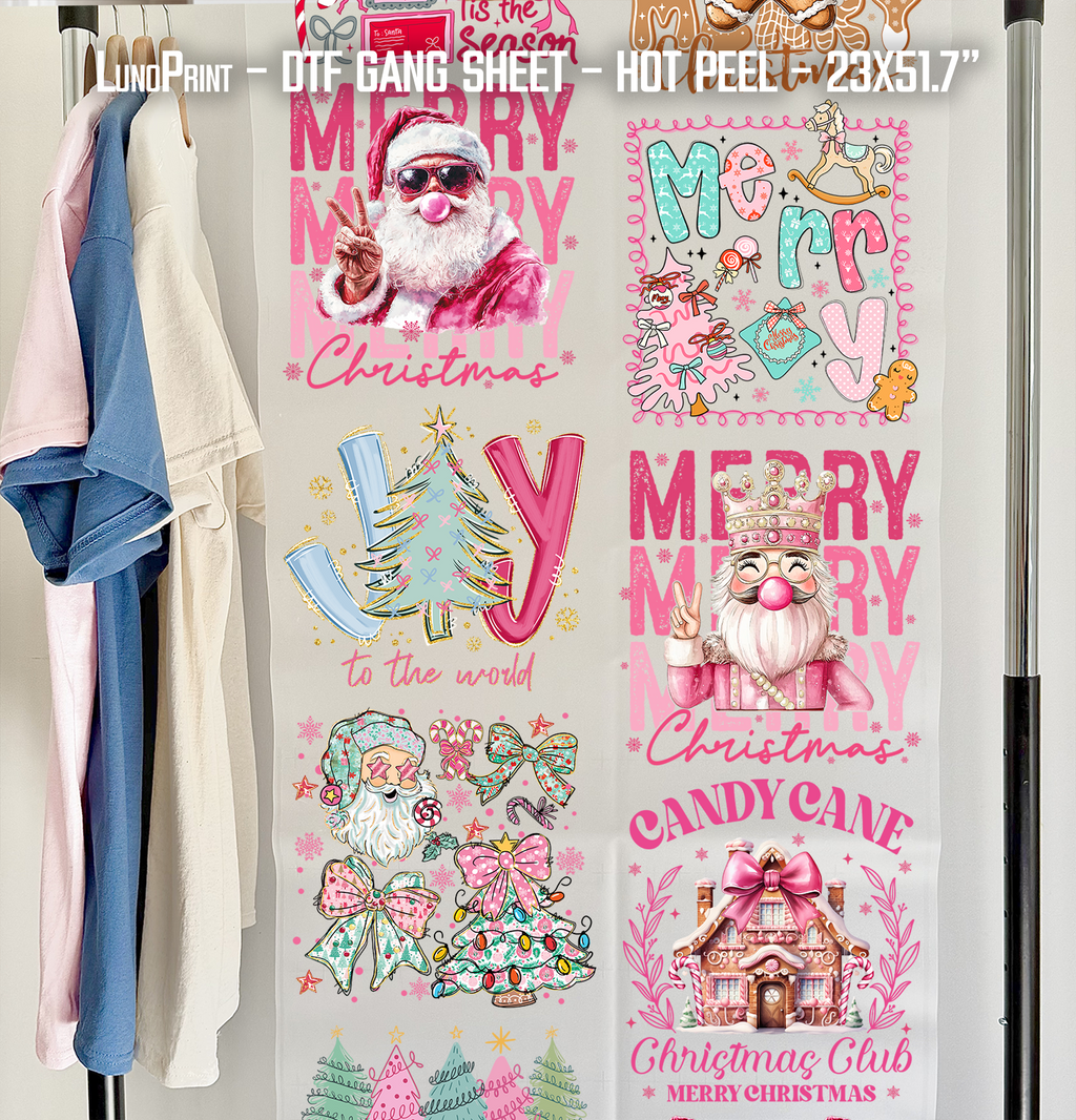 Pink Christmas DTF Gang Sheet 23x51.7 in. Ready-to-press Heat transfers
