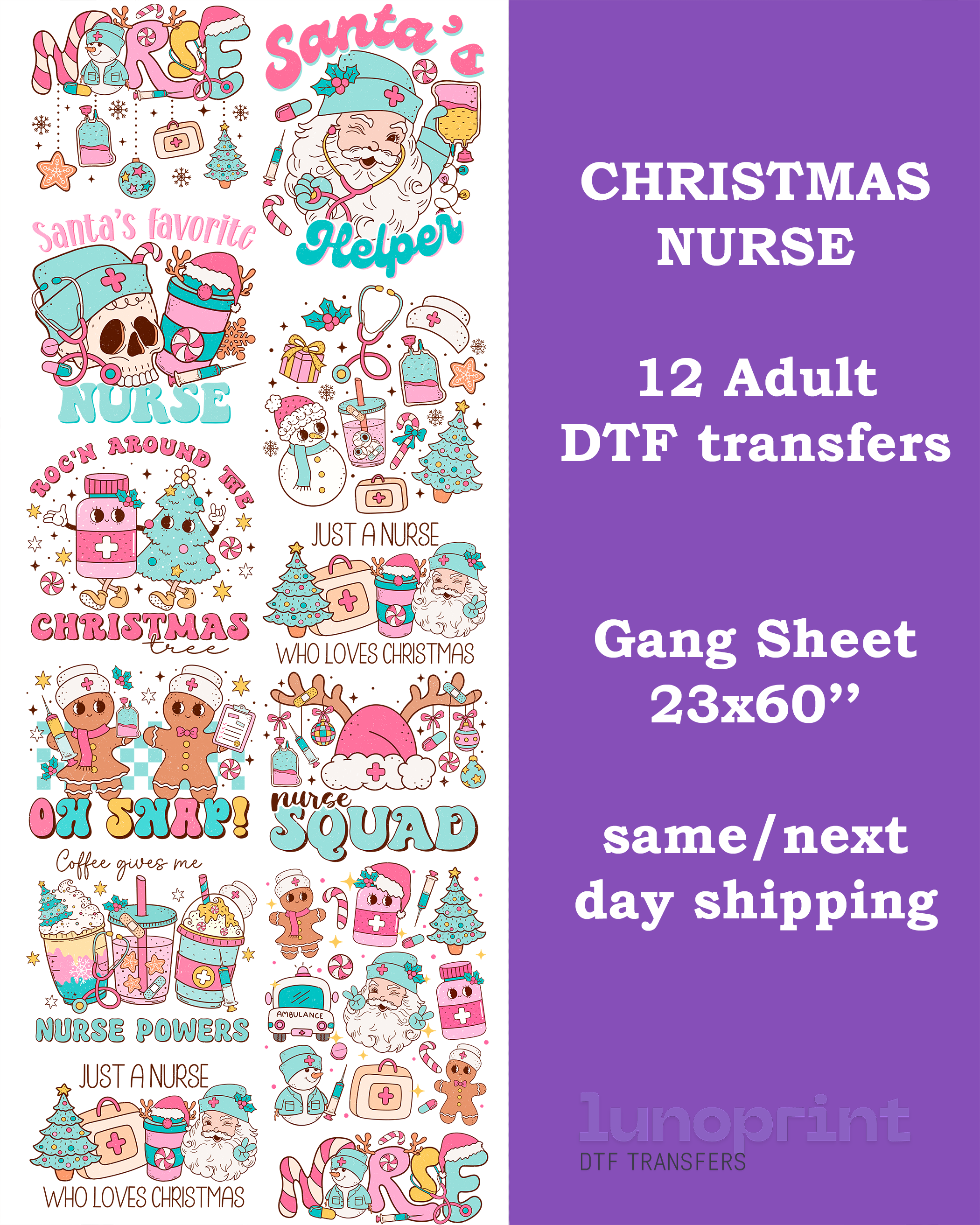 Christmas Nurse DTF Gang Sheet