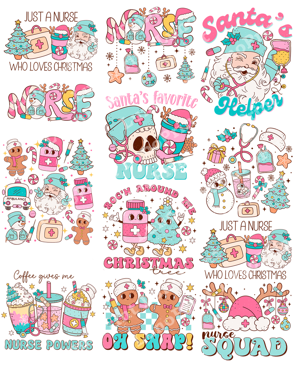 Christmas Nurse DTF Gang Sheet