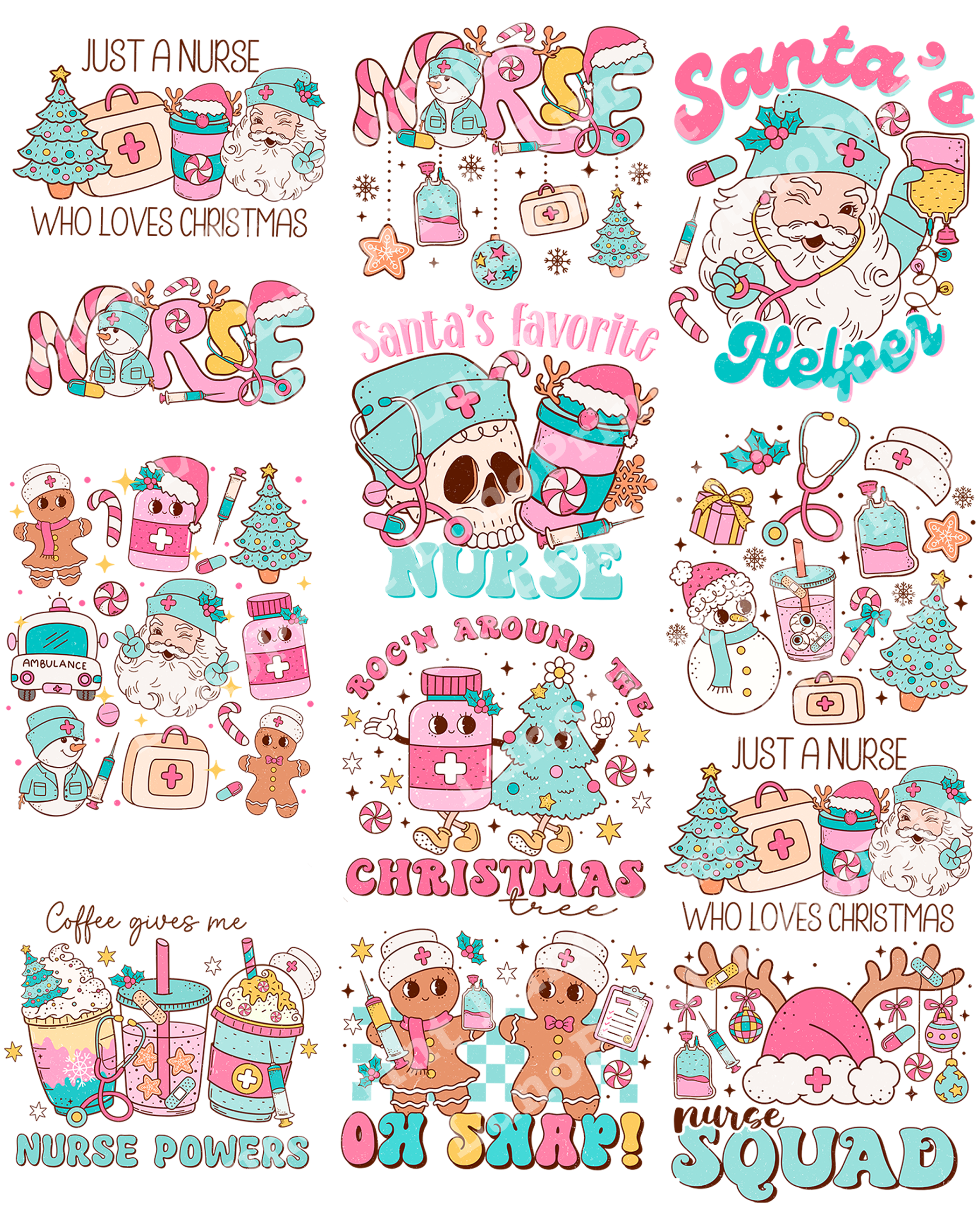 Christmas Nurse DTF Gang Sheet