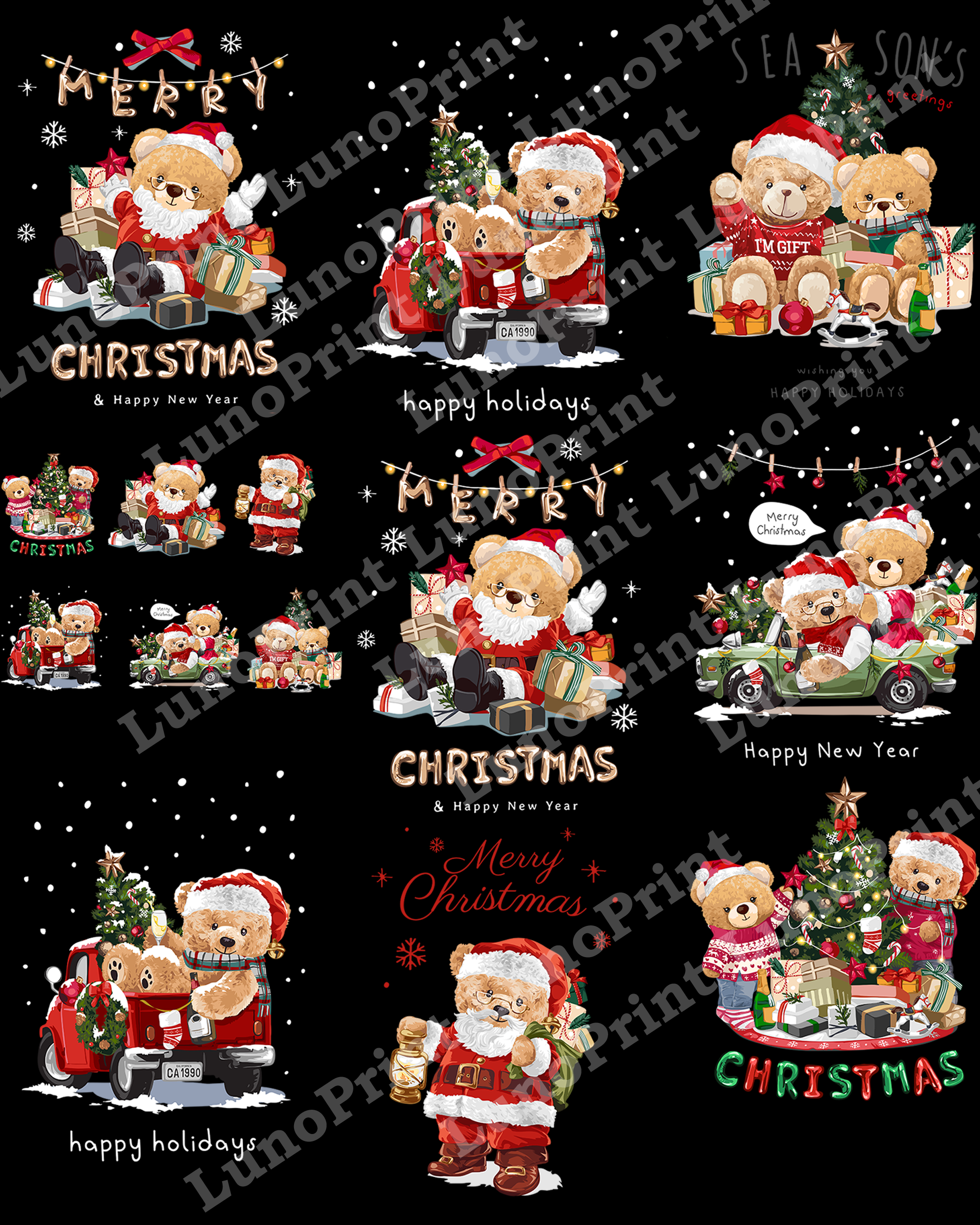 Christmas Teddy Bear DTF Gang Sheet