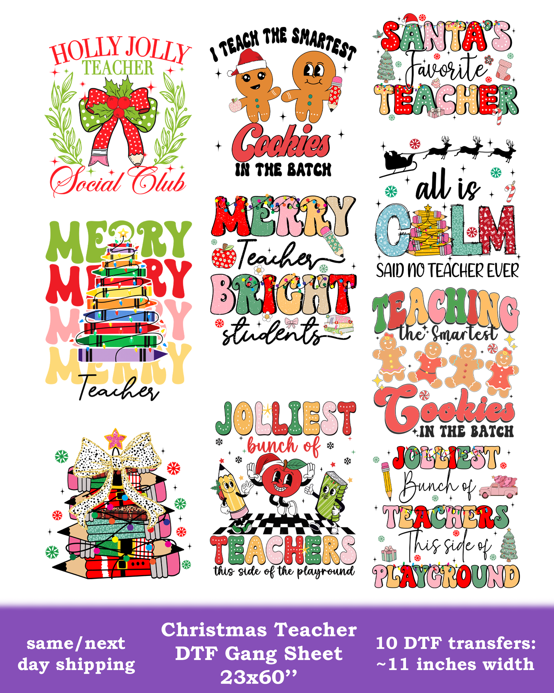 Christmas Teacher DTF Gang Sheet