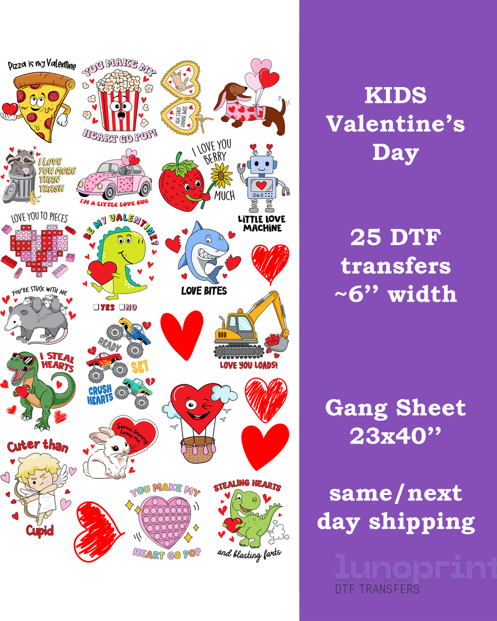 Kids Valentine's Day DTF Gang Sheet