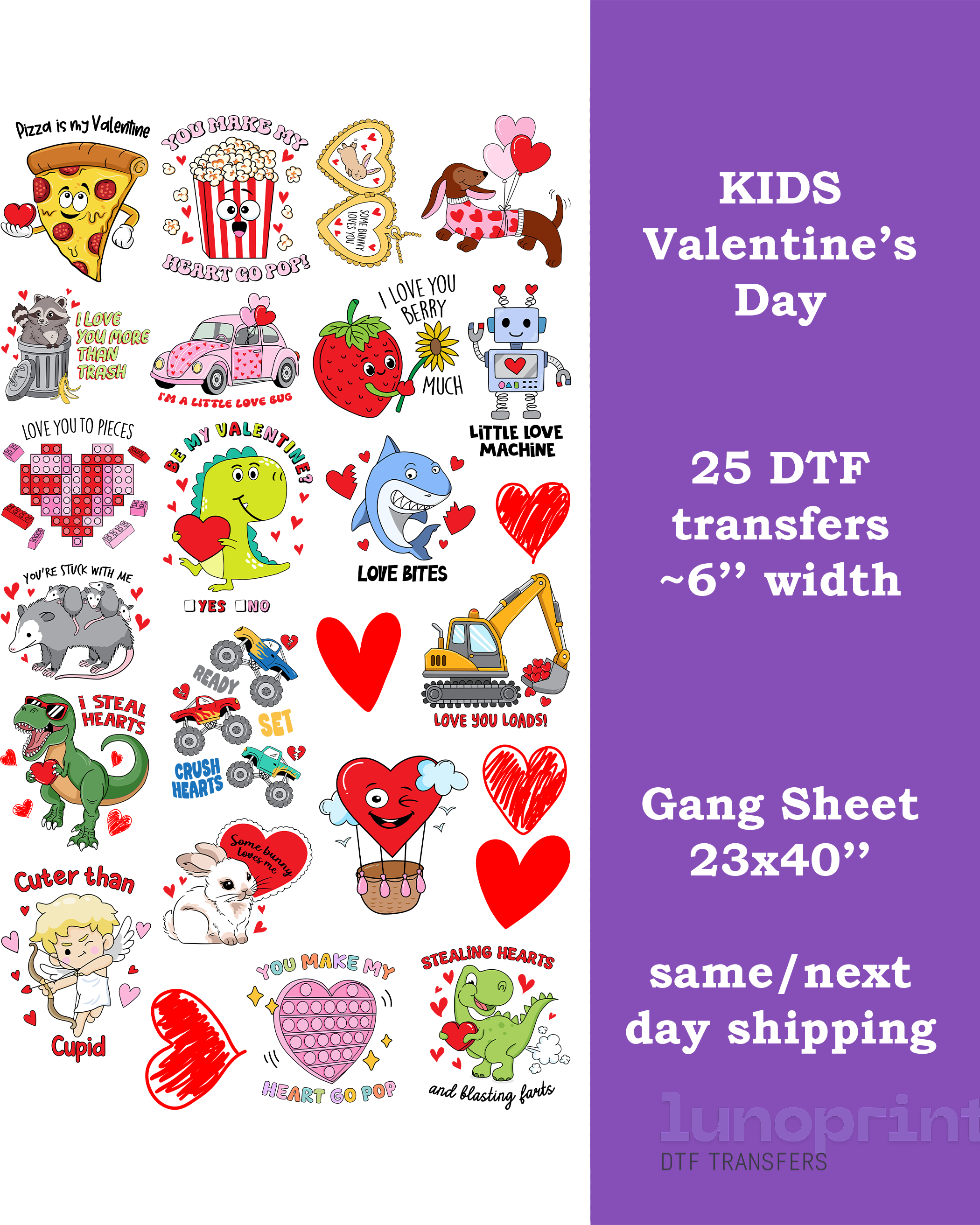 Kids Valentine's Day DTF Gang Sheet