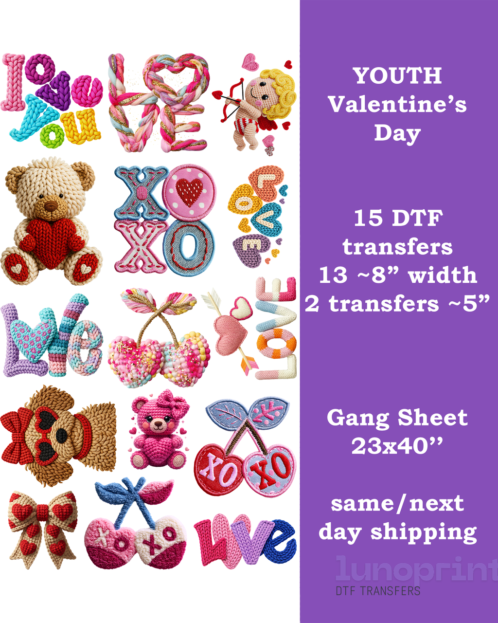 Kids Valentine's Day DTF Gang Sheet