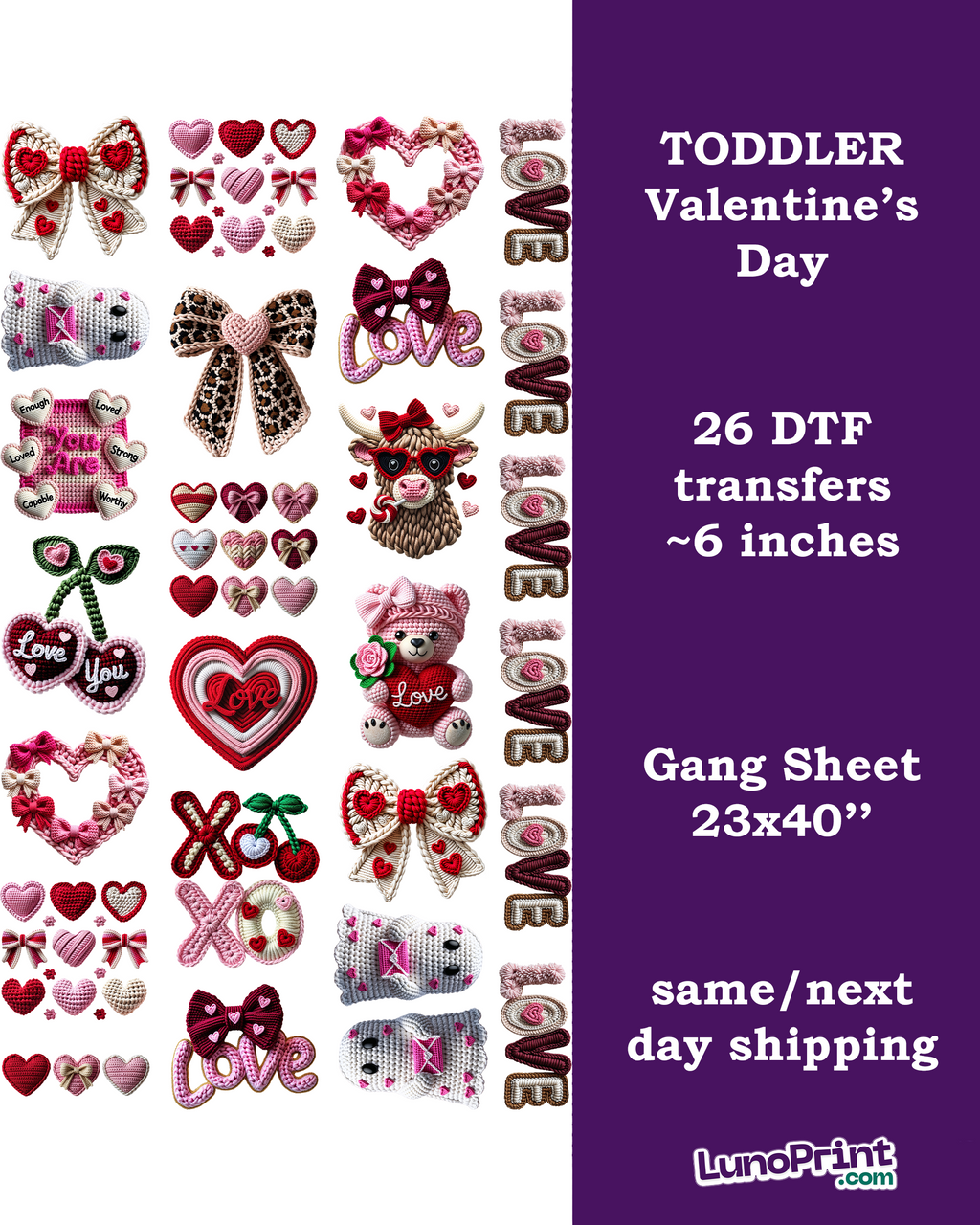 Toddler Valentine's Day DTF Gang Sheet