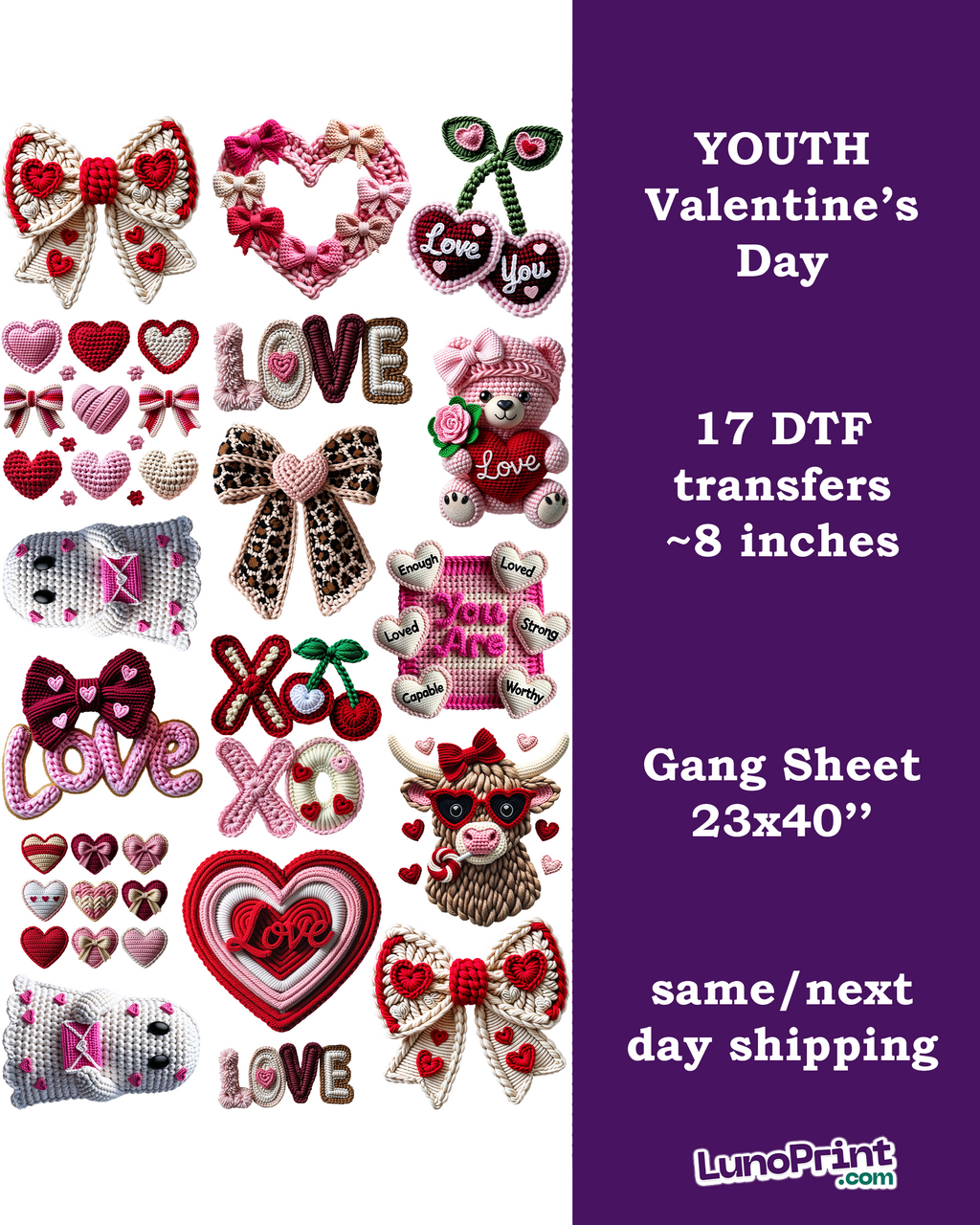 Youth Valentine's Day DTF Gang Sheet