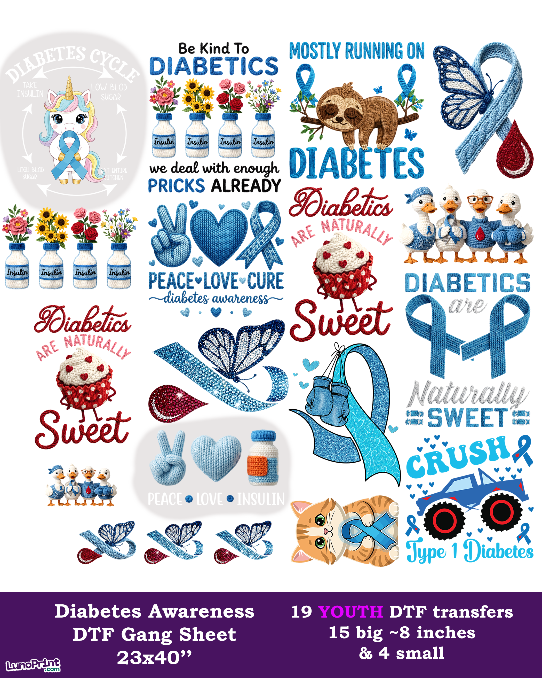 Diabetes Awareness Youth DTF Gang Sheet