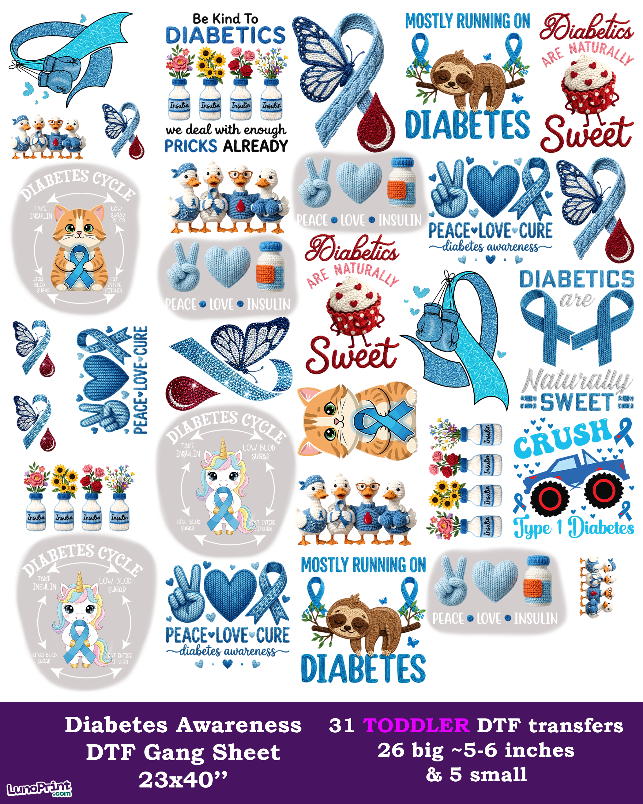 Diabetes Awareness Toddler DTF Gang Sheet