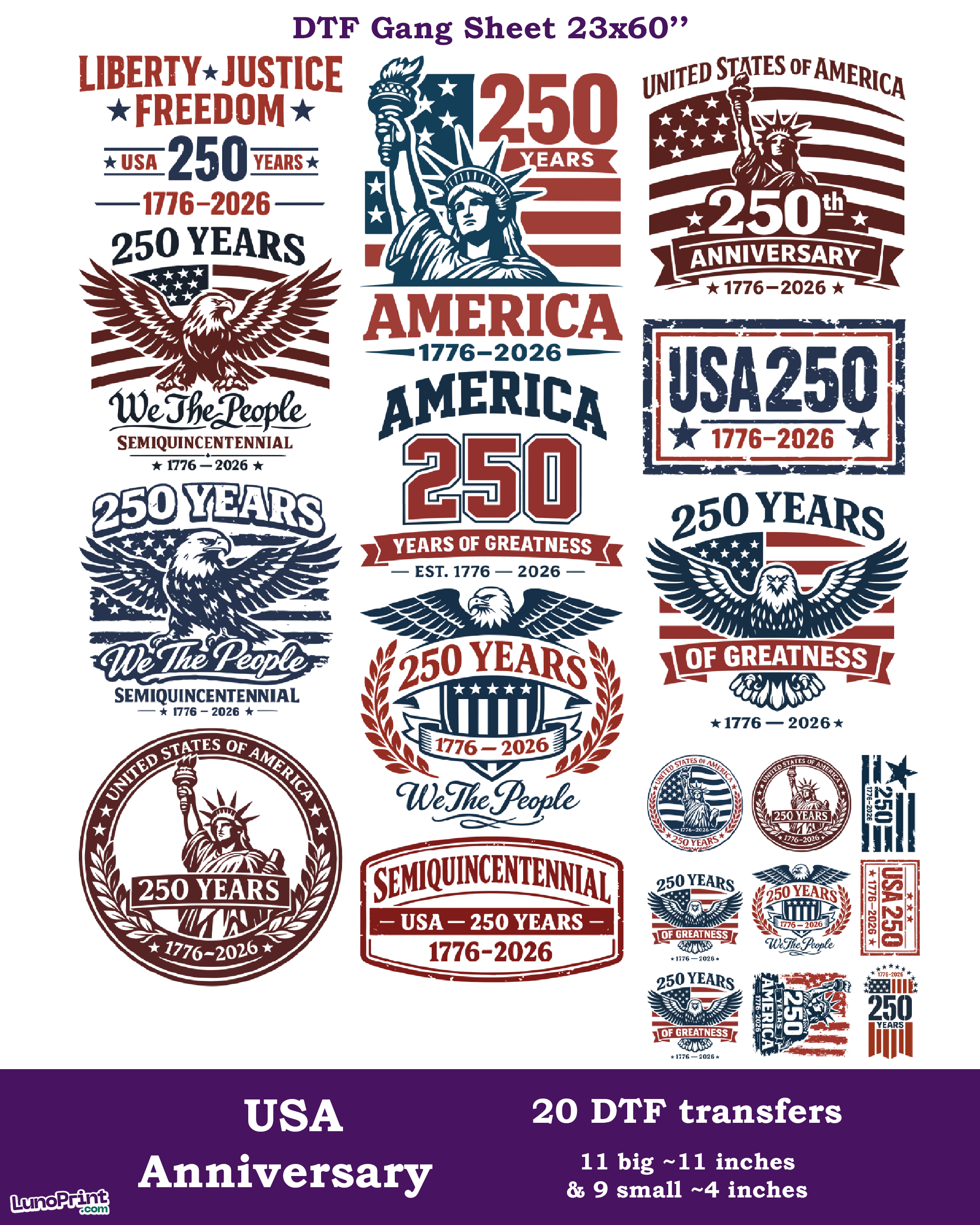 USA 250th Anniversary DTF Gang Sheet