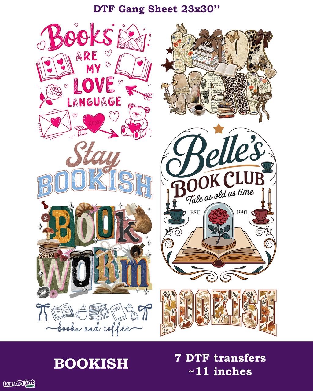 Book lovers DTF Gang Sheet