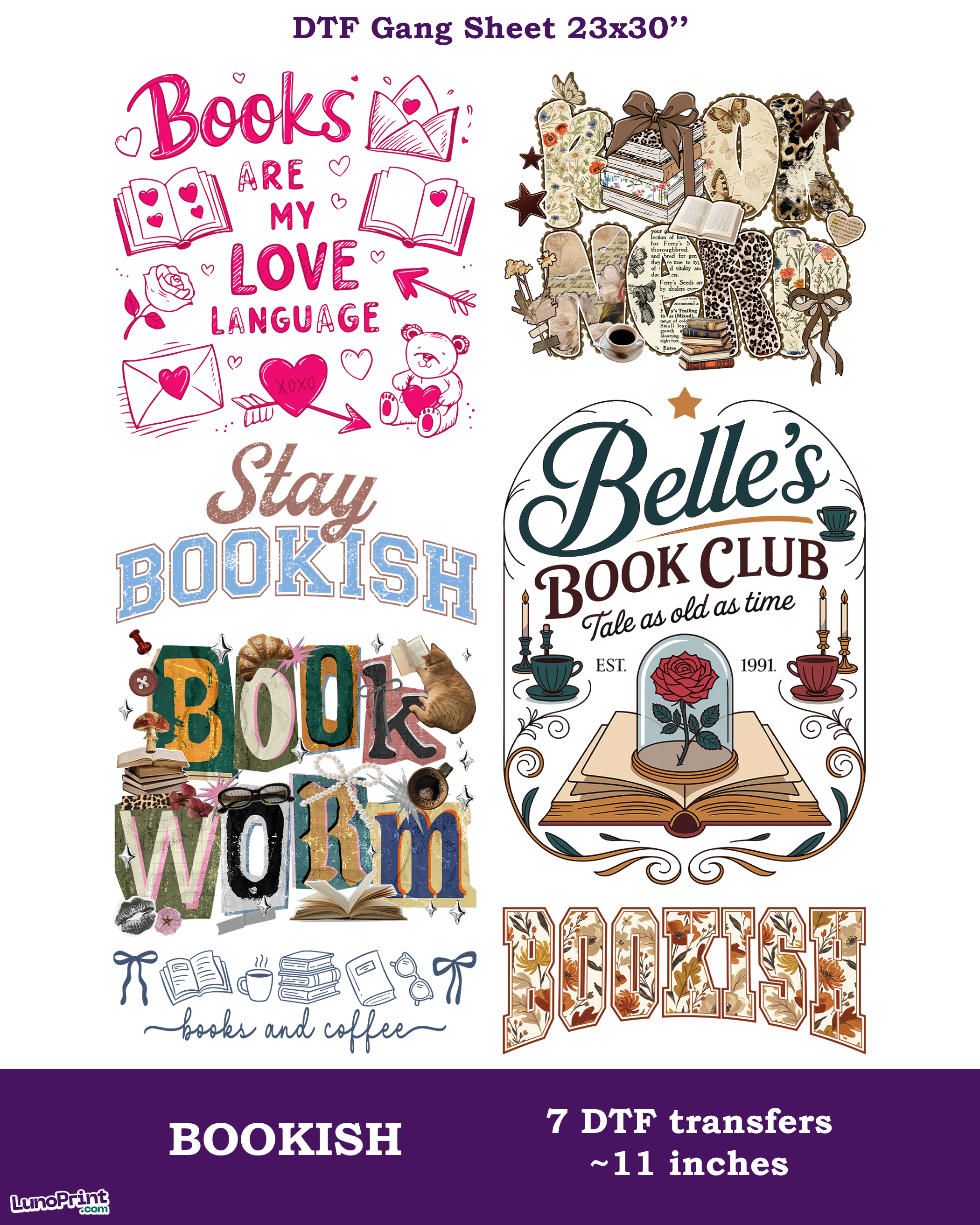 Book lovers DTF Gang Sheet