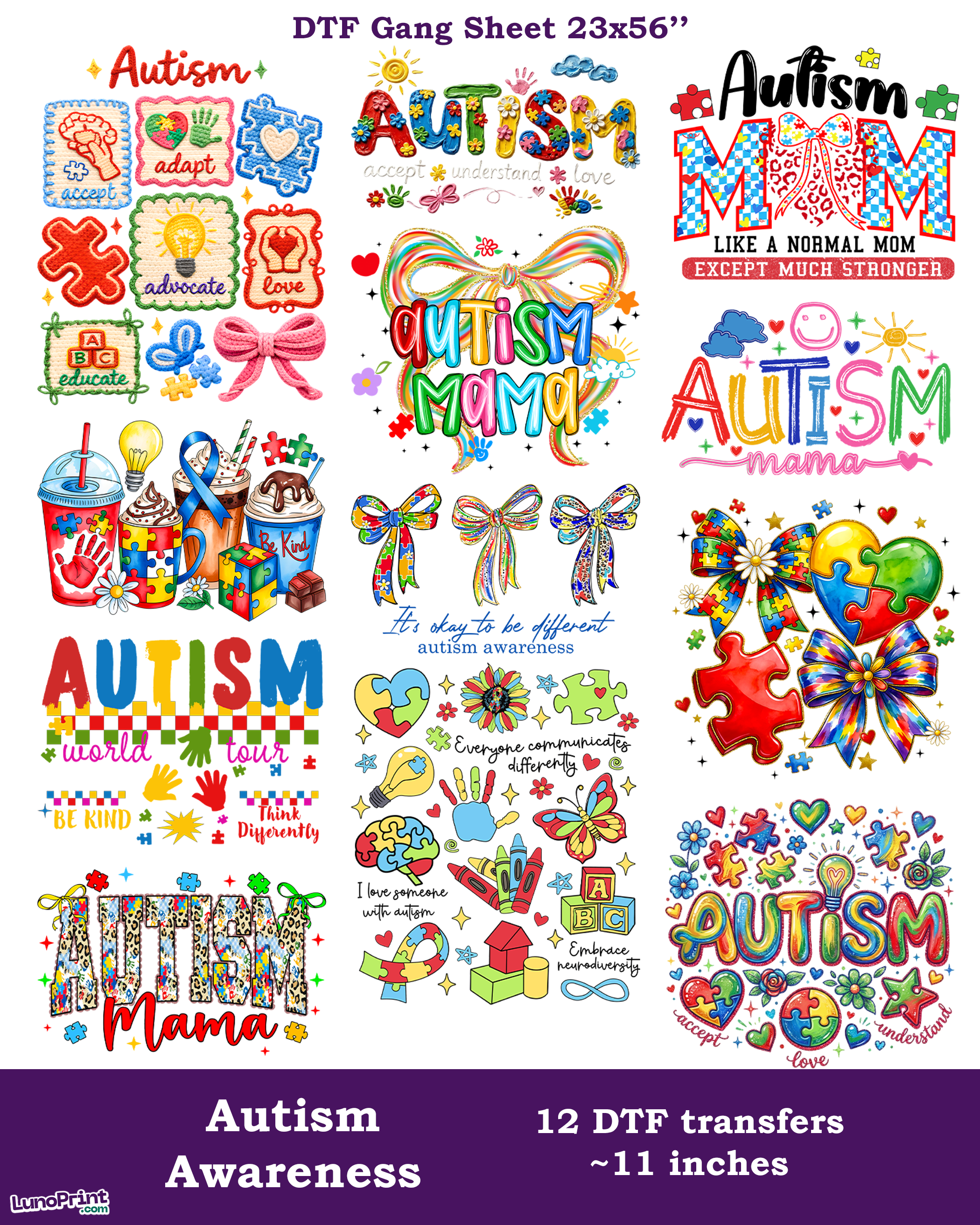 Autism Awareness DTF Gang Sheet