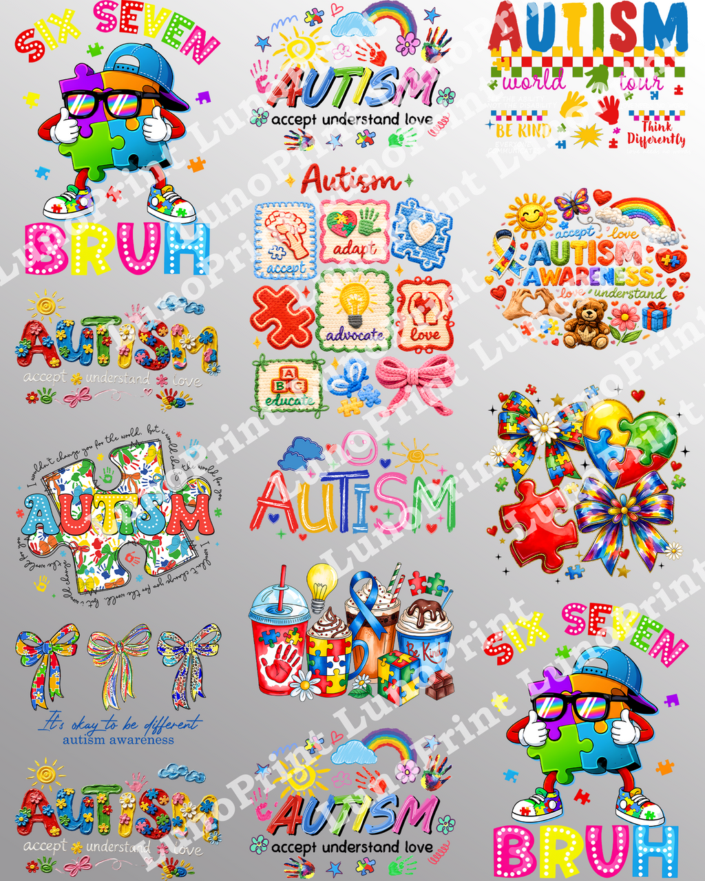 Autism Awareness DTF Gang Sheet for Kids