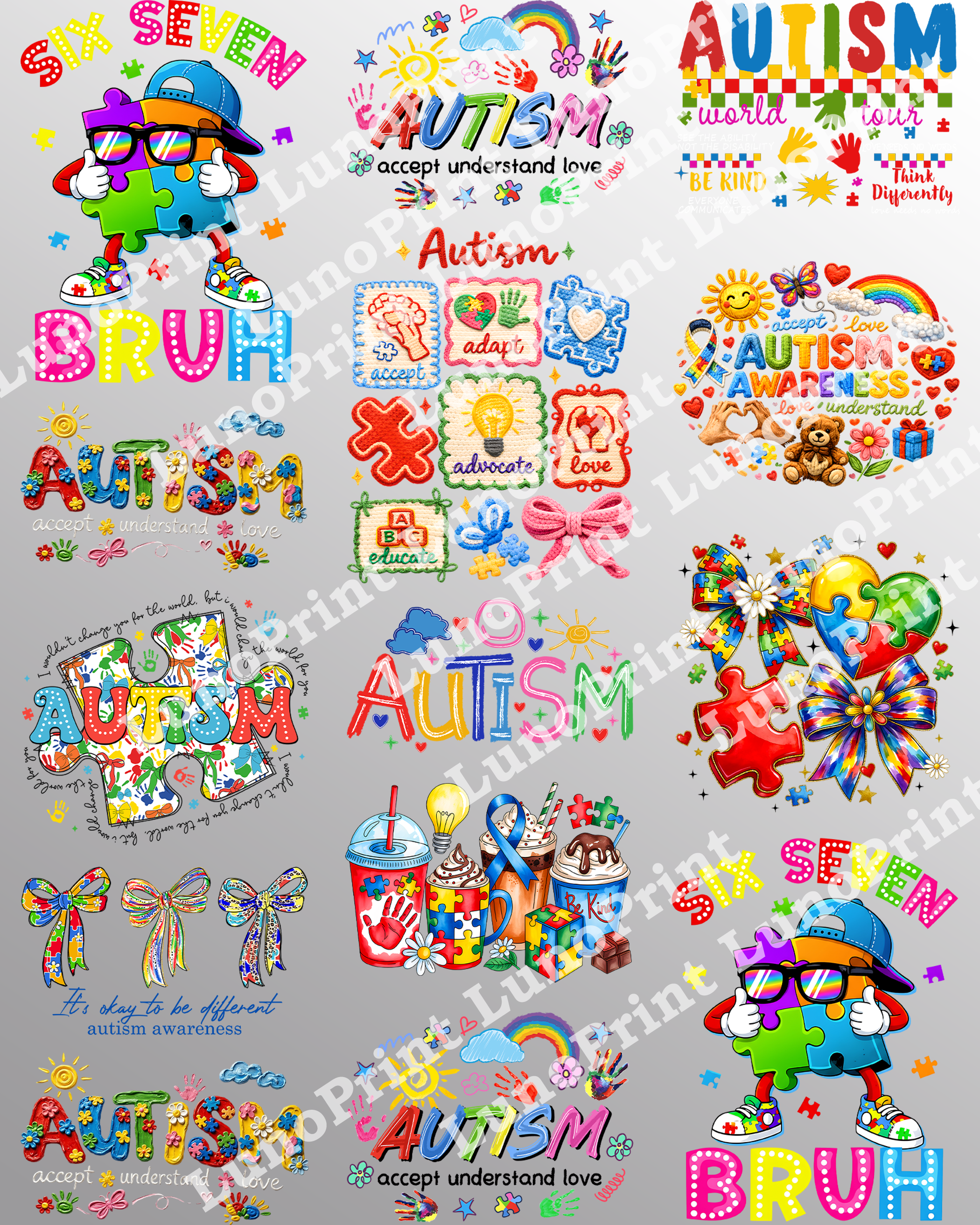 Autism Awareness DTF Gang Sheet for Kids