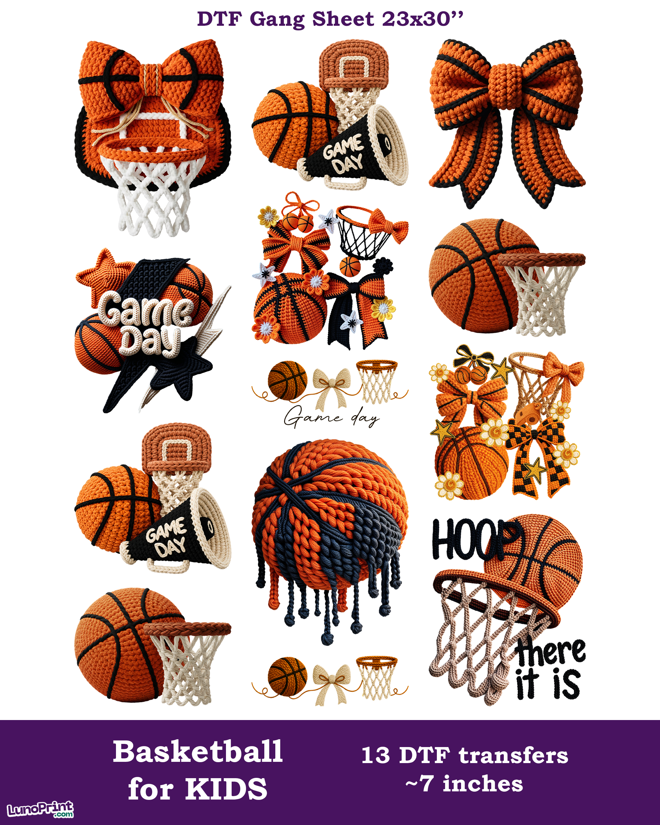 Basketball DTF Gang Sheet for Kids