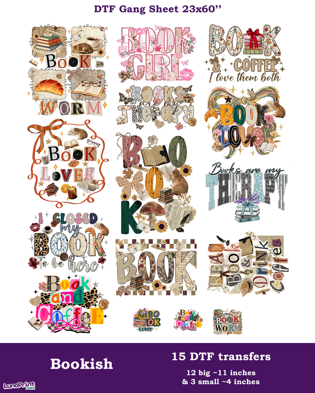 Book lovers DTF Gang Sheet