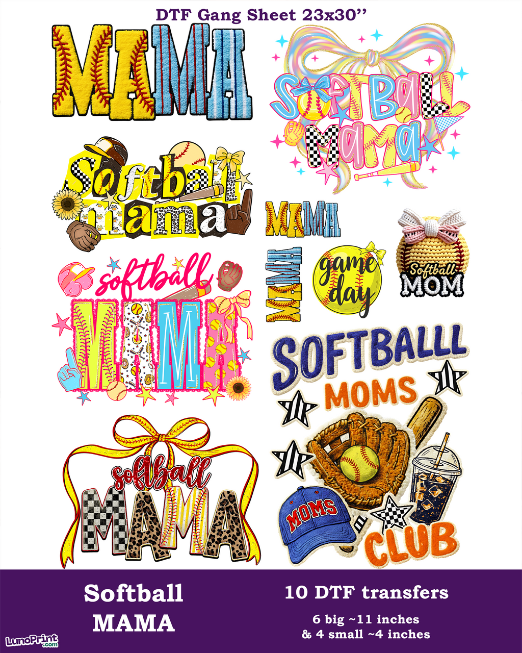 Softball Mama DTF Gang Sheet