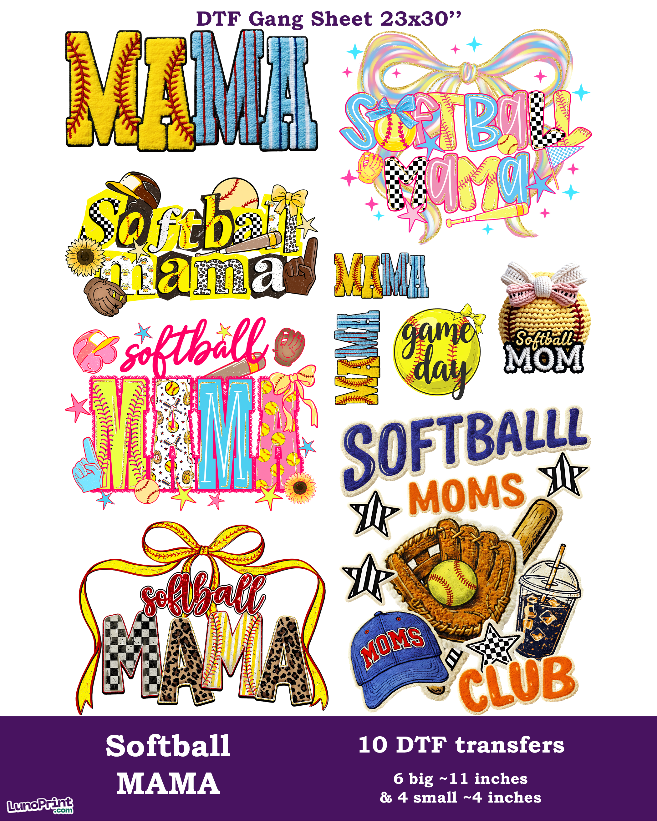 Softball Mama DTF Gang Sheet