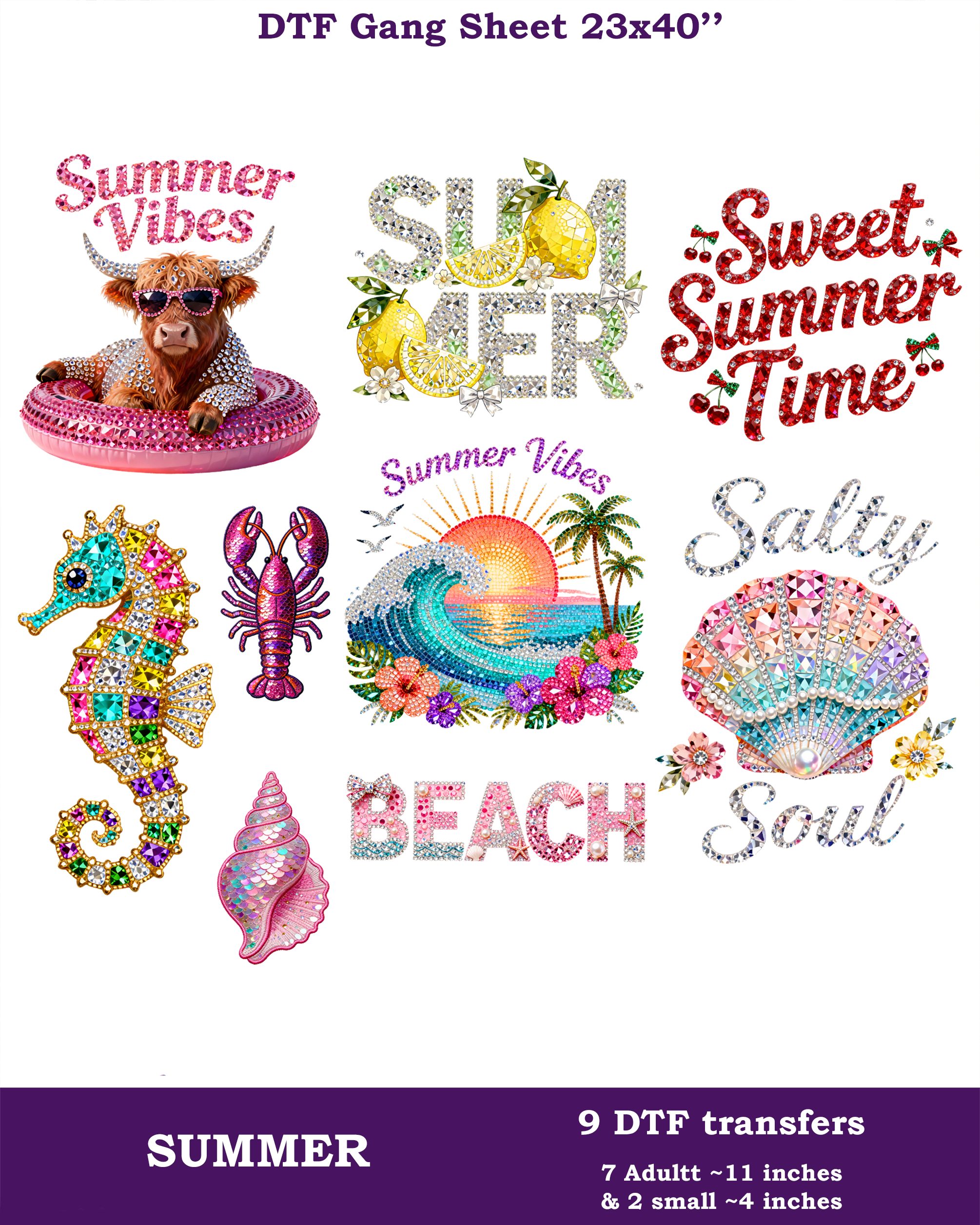 Faux Rhinestone Summer DTF Gang Sheet