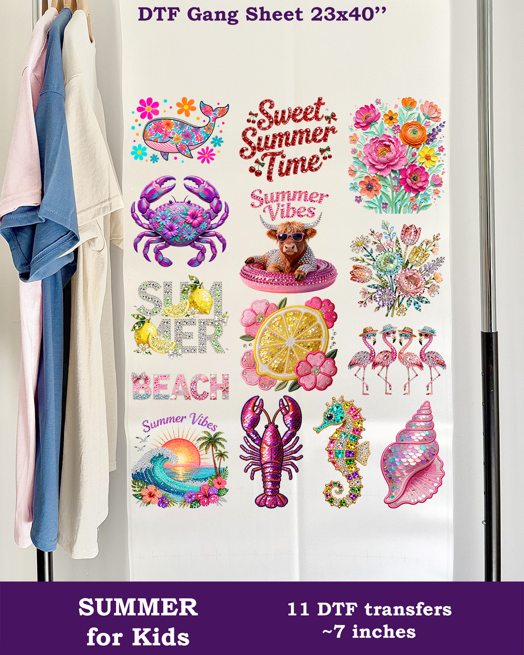 Faux Rhinestone Summer DTF Gang Sheet for KIDS