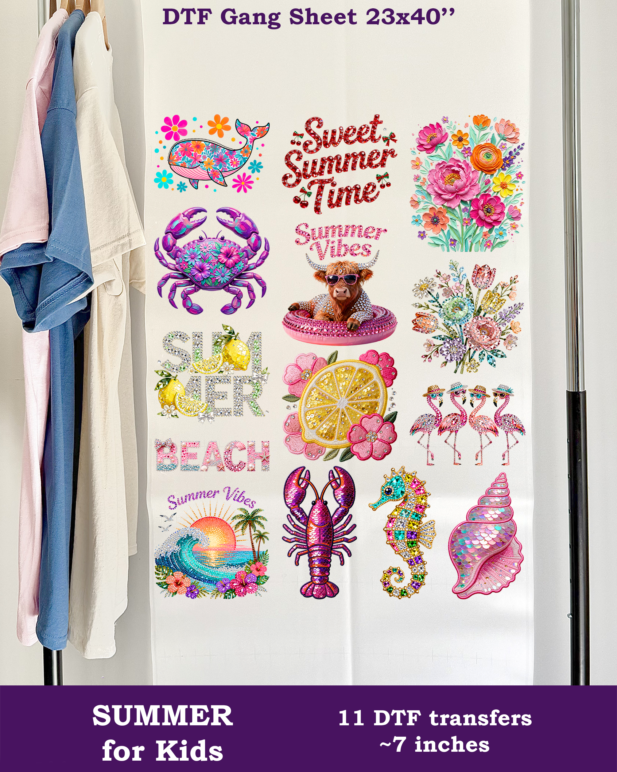 Faux Rhinestone Summer DTF Gang Sheet for KIDS