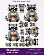 Faux Rhinestone Summer Raccoon DTF Gang Sheet