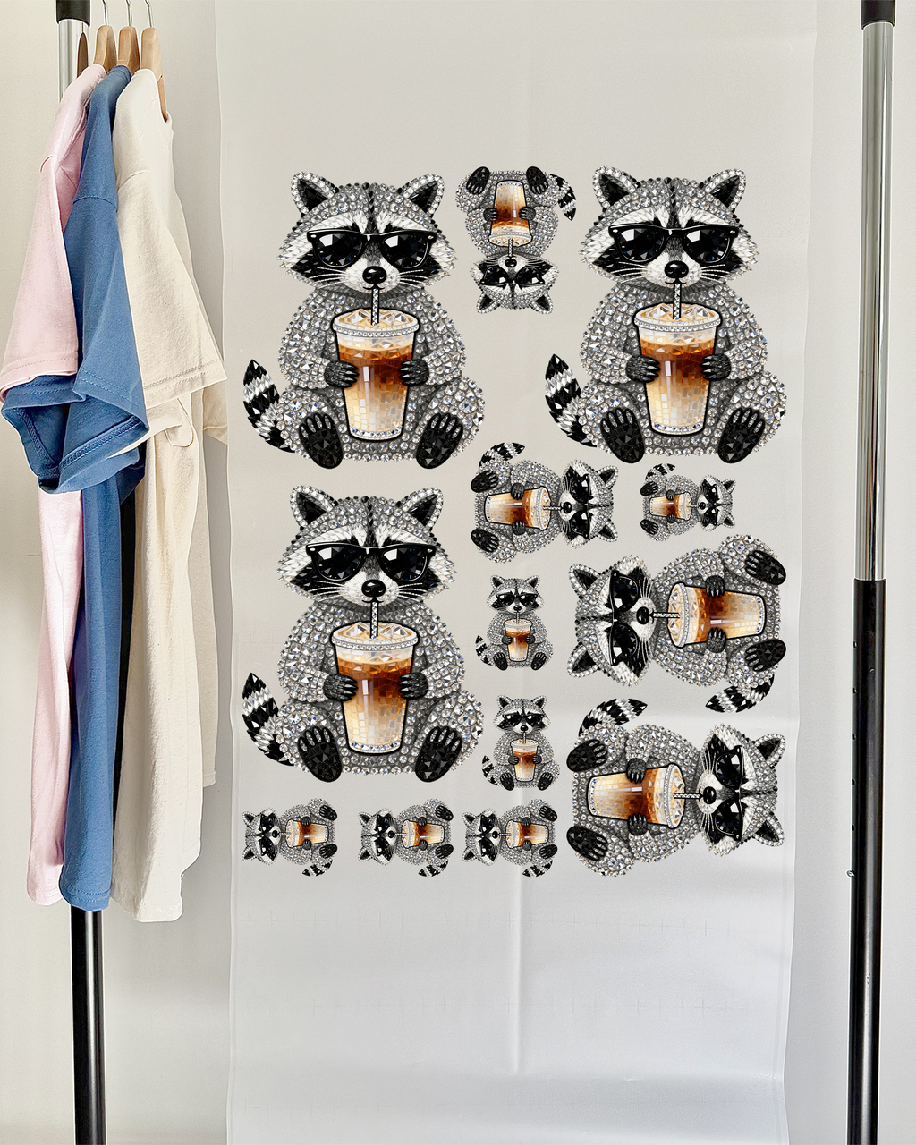 Faux Rhinestone Summer Raccoon DTF Gang Sheet