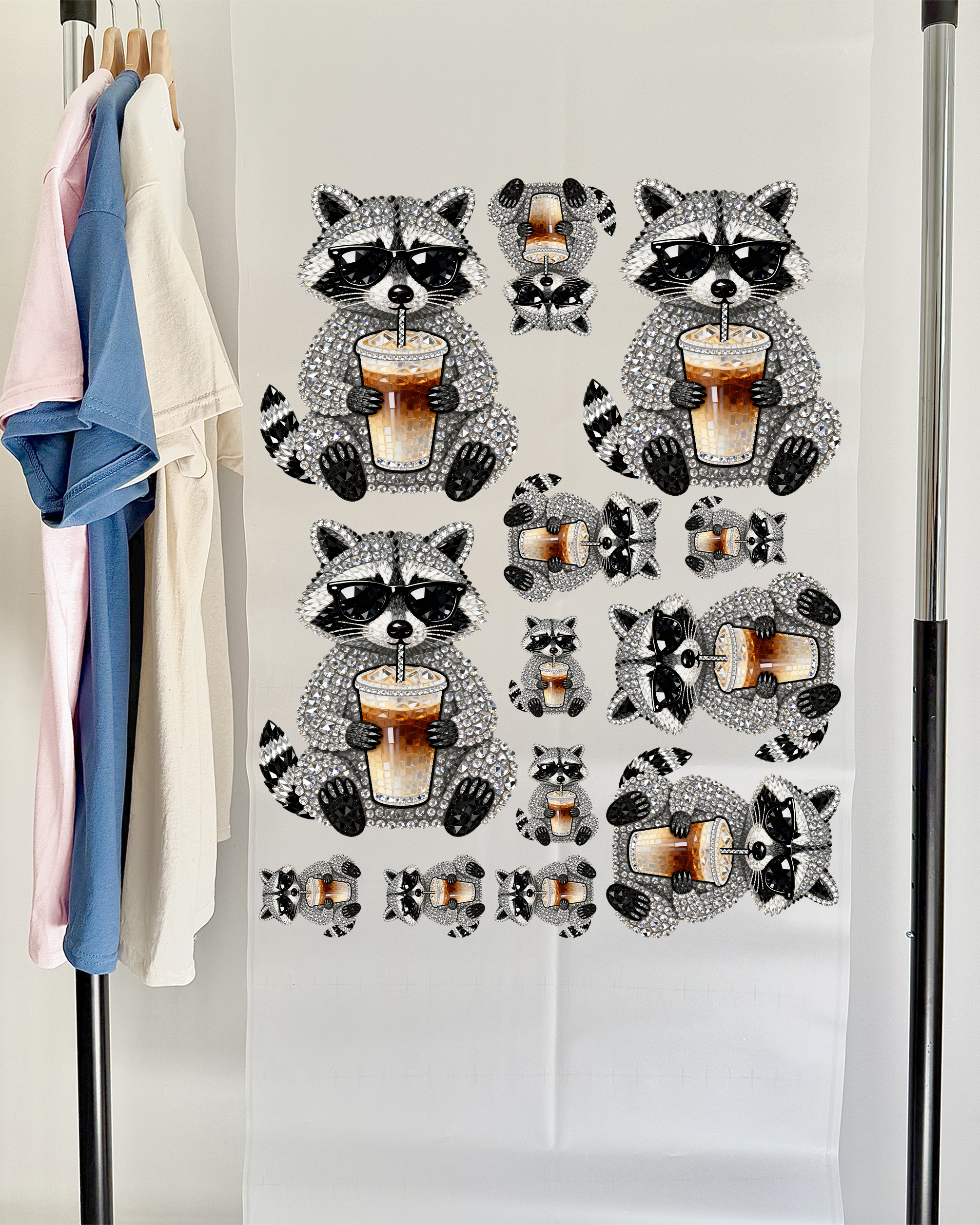 Faux Rhinestone Summer Raccoon DTF Gang Sheet