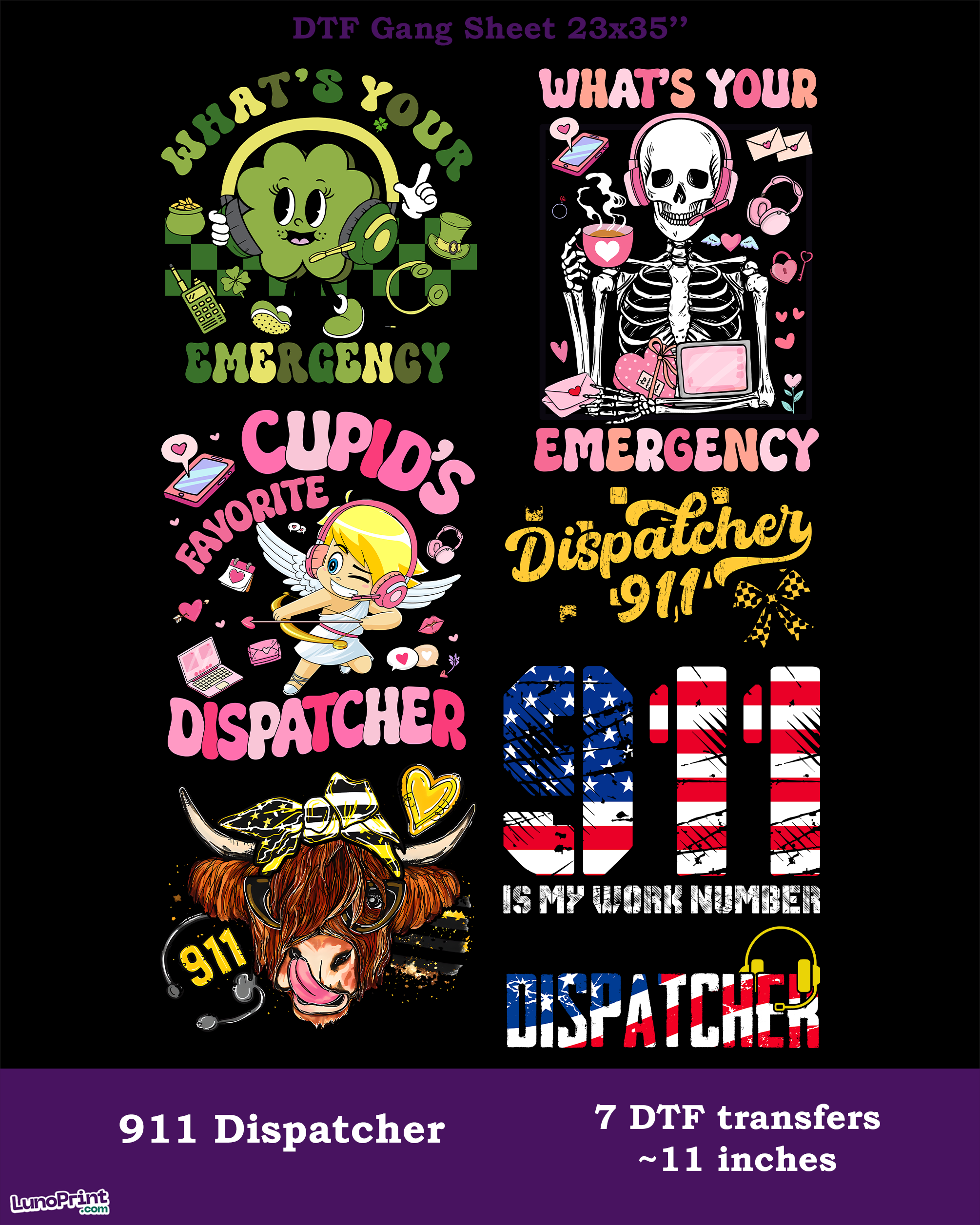 911 Dispatcher DTF Gang Sheet