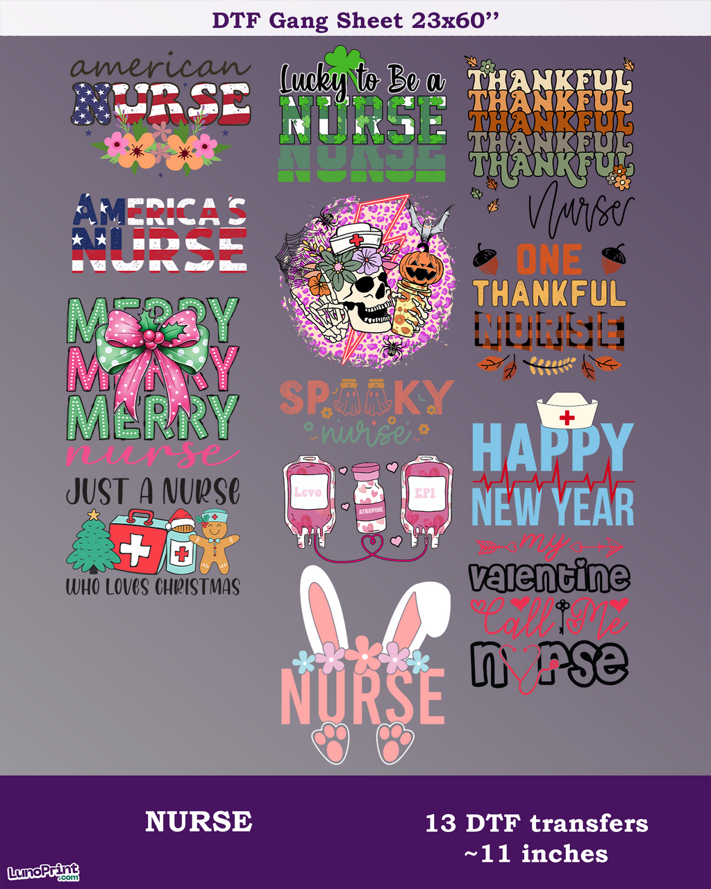 Nurse DTF Gang Sheet. Ready To Press Heat Transfers