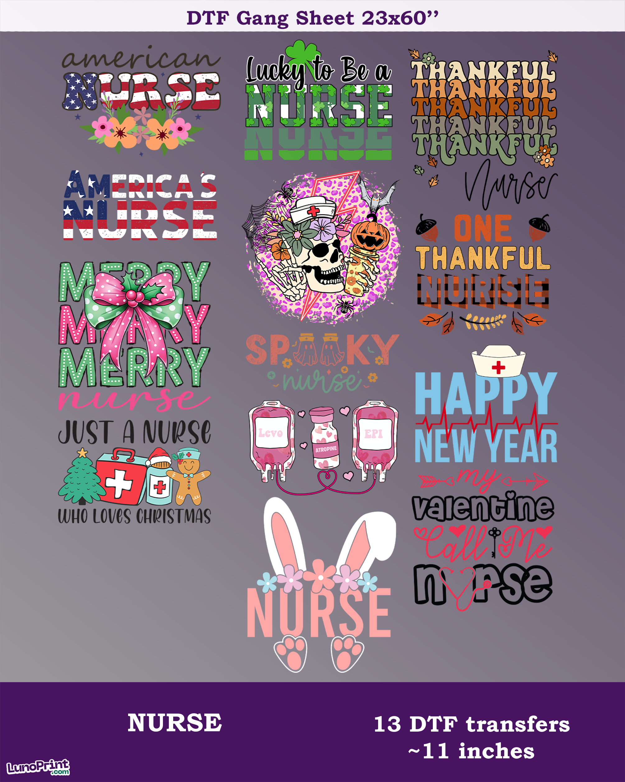 Nurse DTF Gang Sheet. Ready To Press Heat Transfers