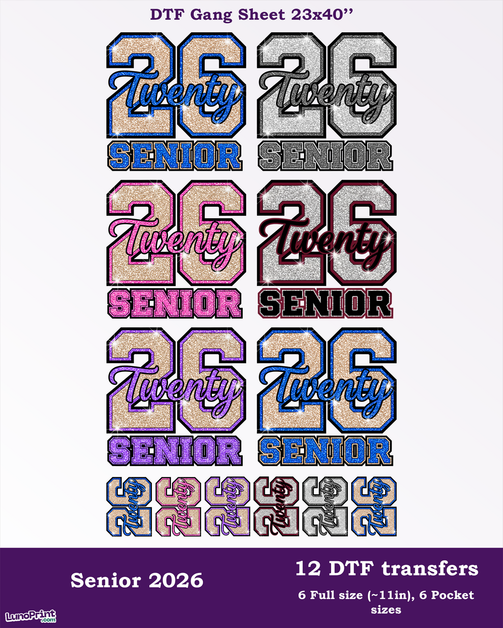 Senior 2026 DTF Gang Sheet. Ready To Press Heat Transfers