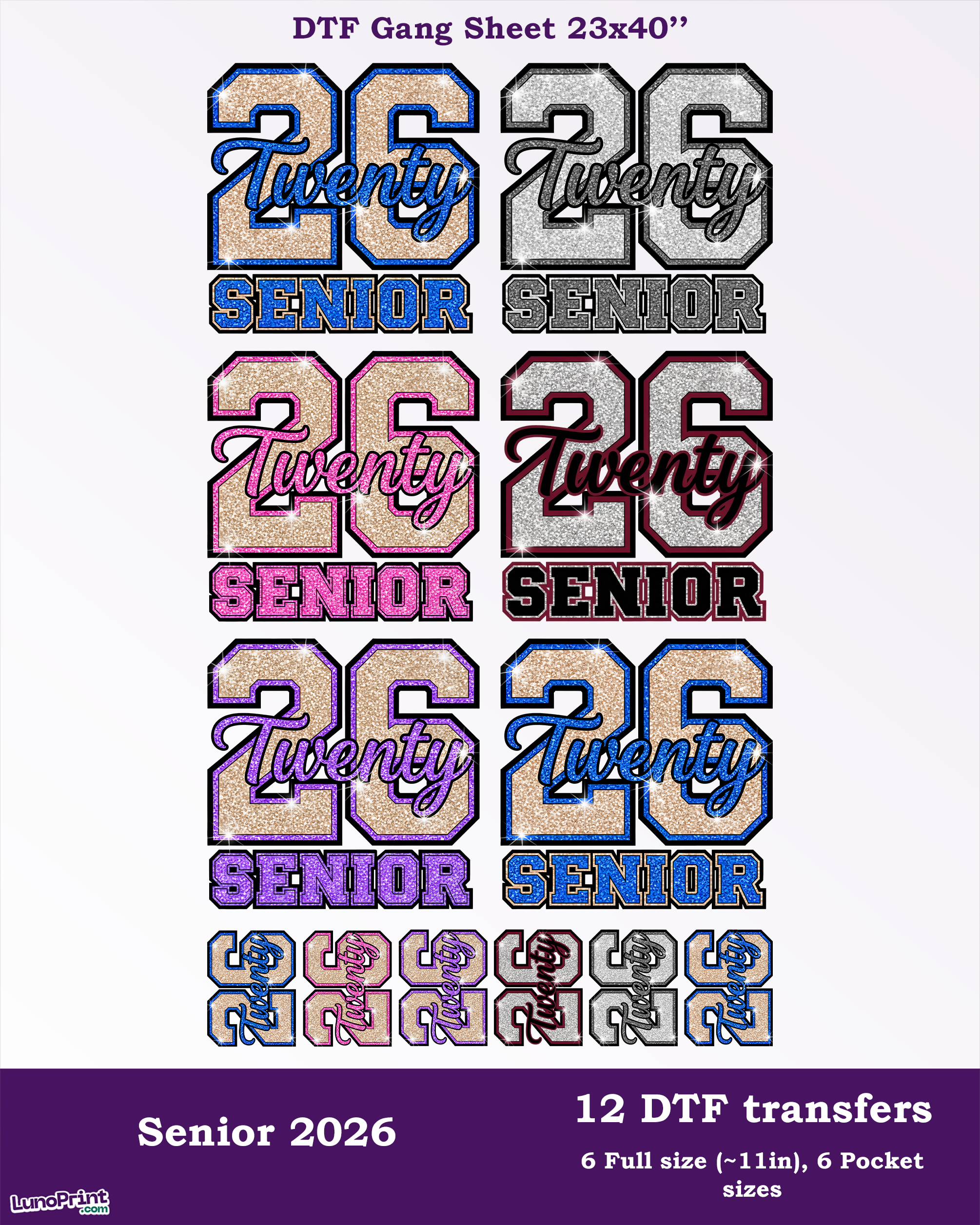 Senior 2026 DTF Gang Sheet. Ready To Press Heat Transfers