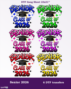 Senior 2026 DTF Gang Sheet. Ready To Press Heat Transfers