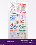 Coffee Cat DTF Gang Sheet, Funny Cat&Coffee Lovers Heat transfers
