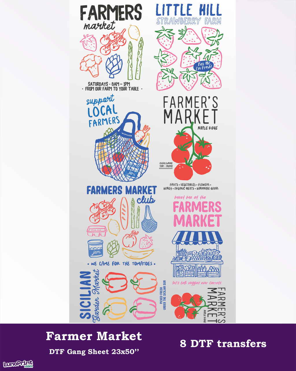 Farmer Market DTF Gang Sheet, 23x50 in. Heat transfers