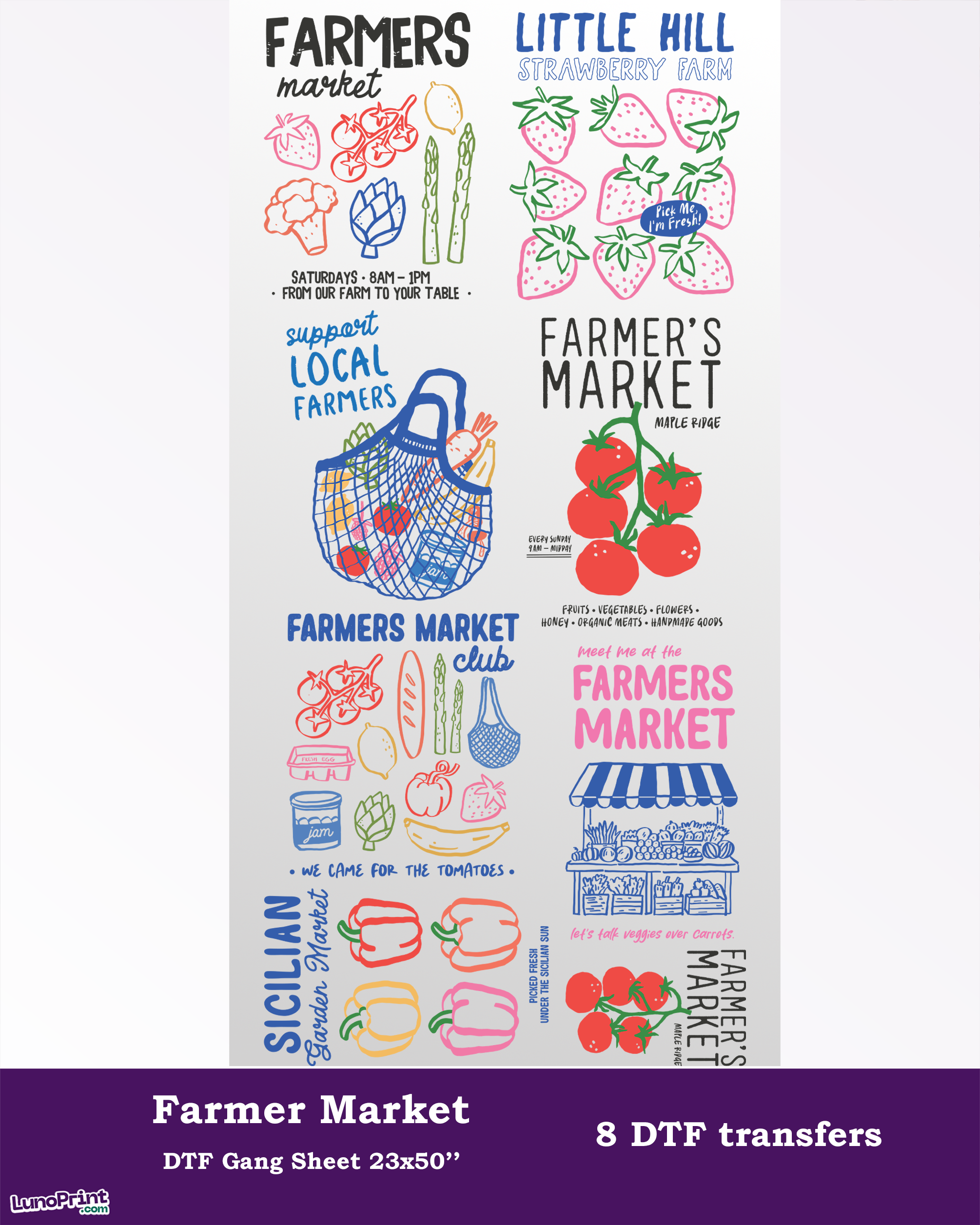 Farmer Market DTF Gang Sheet, 23x50 in. Heat transfers