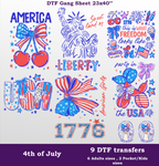 4th of July DTF Gang Sheet, 23x40 in. USA Heat transfers