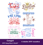 Sarcastic Cowgirl DTF Gang Sheet, 23x30 in. Western Heat transfers