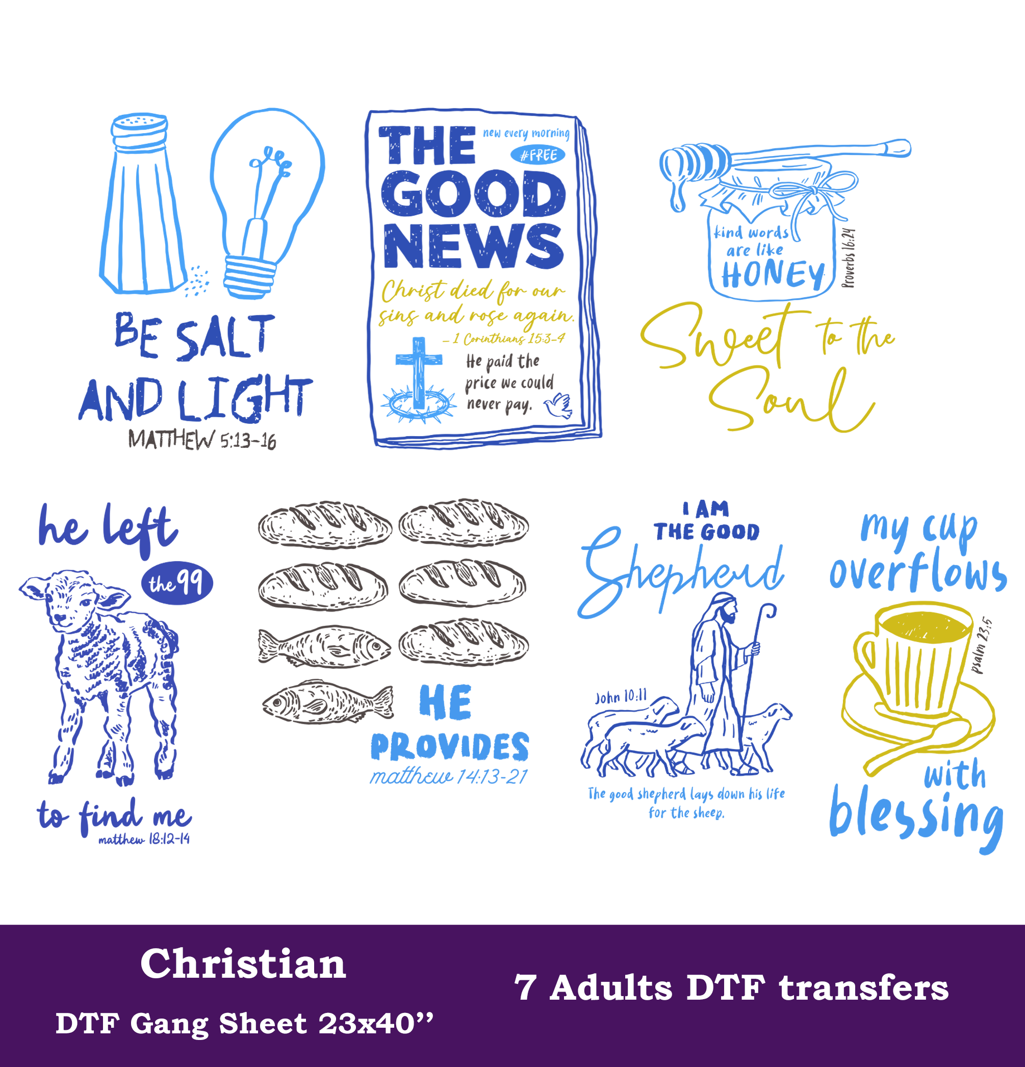 Christian DTF Gang Sheet, 23x40 in. Heat transfers