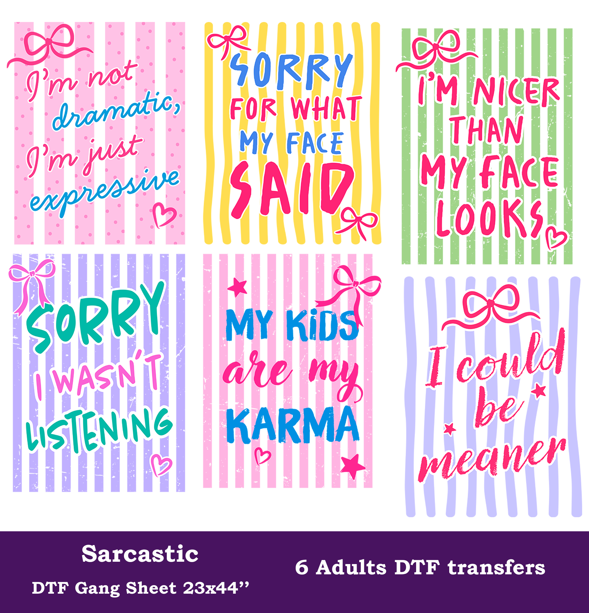 Sarcastic DTF Gang Sheet, 23x44 in. Funny Heat transfers