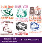Sarcastic Cat DTF Gang Sheet, 23x40 in. Funny Heat transfers