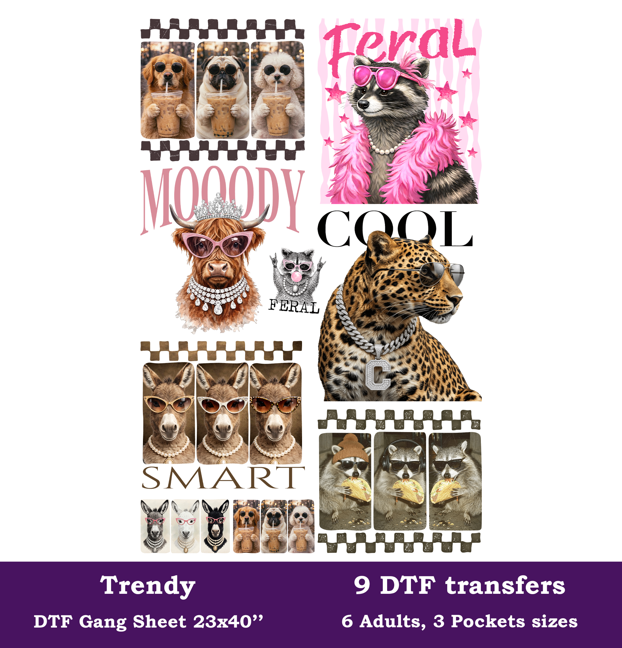 Trendy DTF Gang Sheet, 23x40 in. Cool Heat transfers