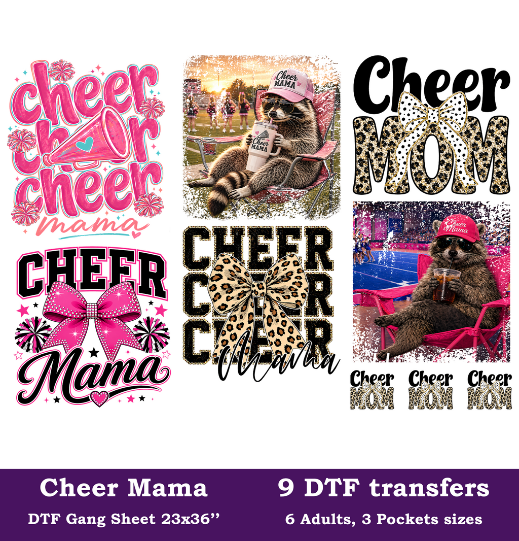 Cheer Mama DTF Gang Sheet, 23x36 in. Heat transfers
