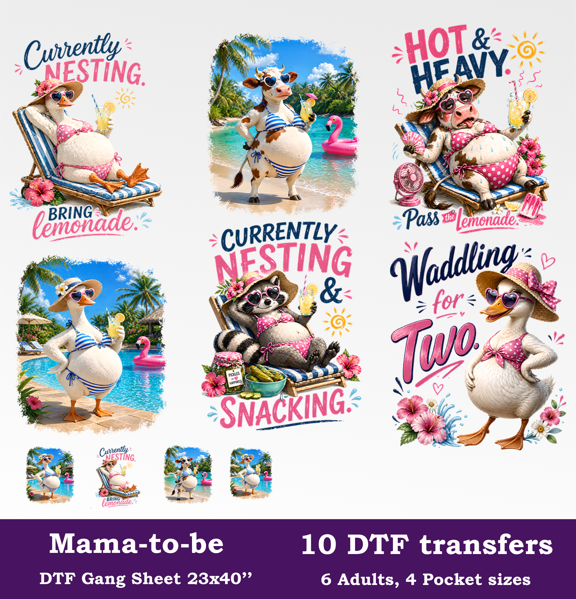 Maternity DTF Gang Sheet, 23x40 in.  Mama-to-be Heat transfers